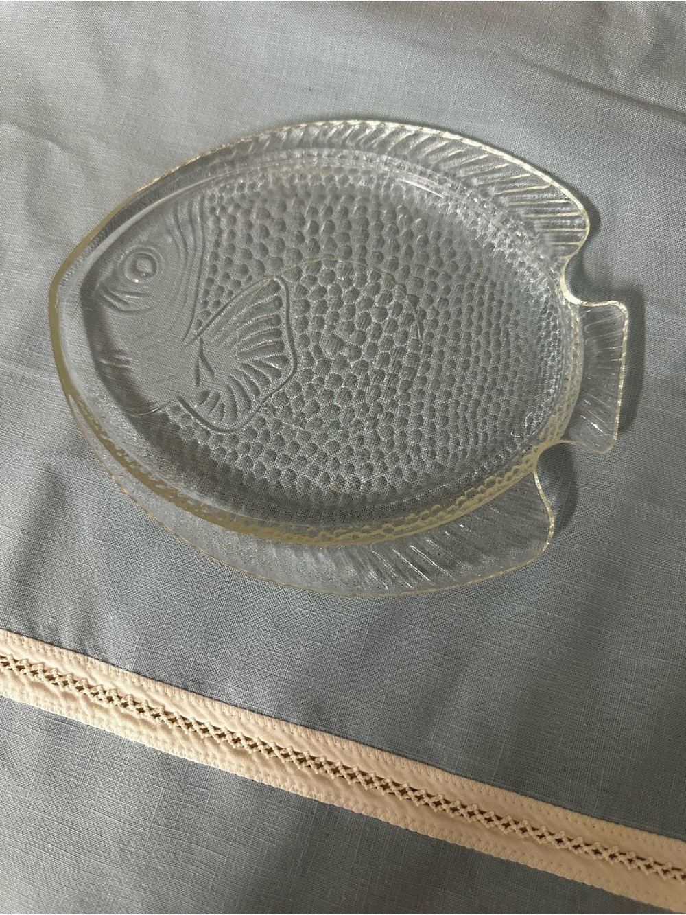 Vintage Clear Glass Fish Serving Platter Textured Plate Dish